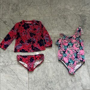 Girls Lilly Pulitzer Pink and Navy Kids Swim Rashguard Set size 8
